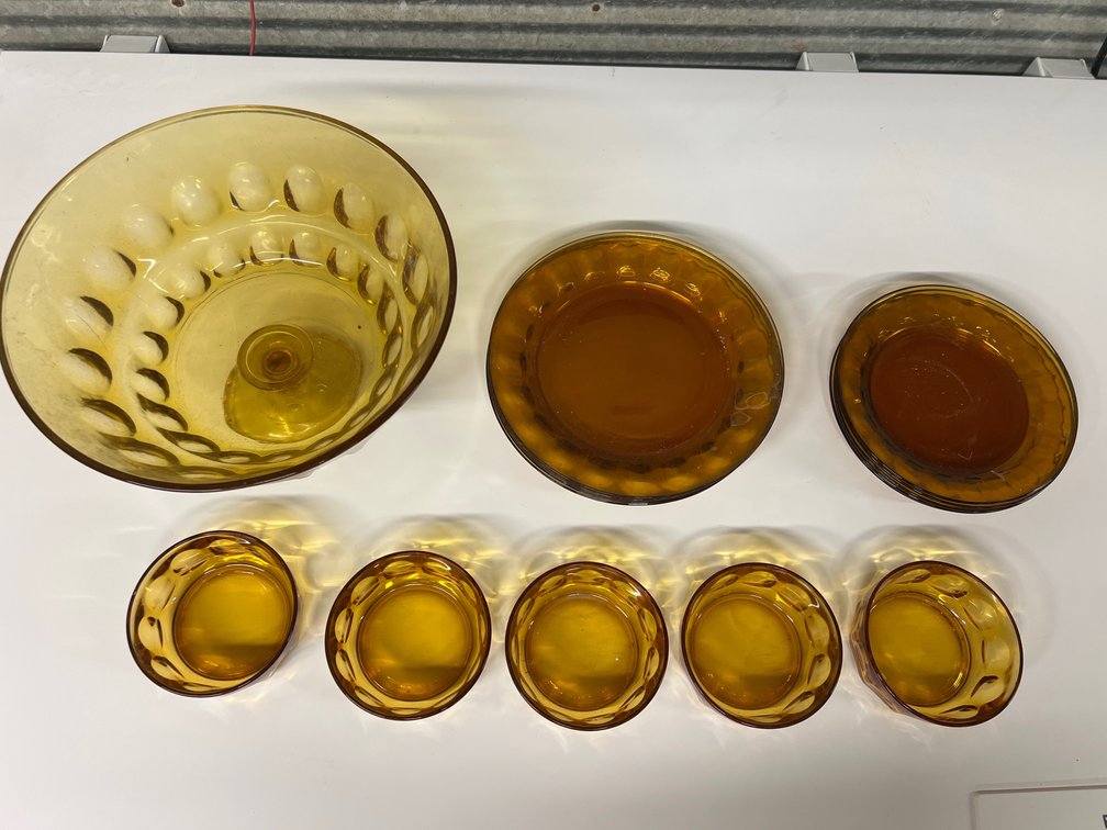 Amber Thumbprint Pattern Glassware