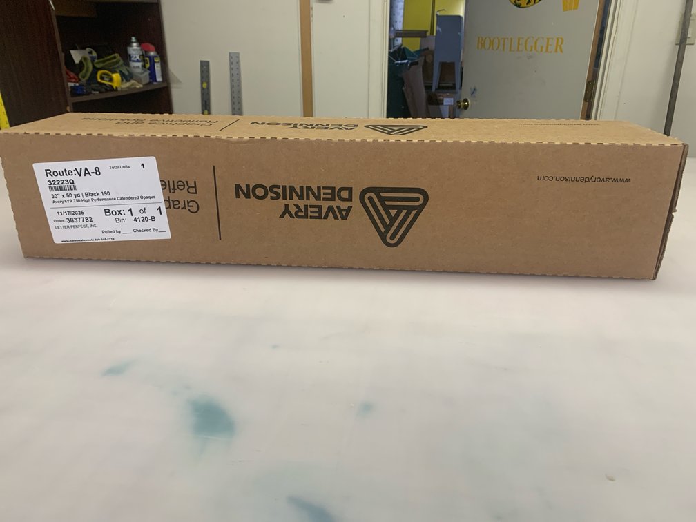 New In Box 30”x50yd Roll Of Black Material For A Plotter
