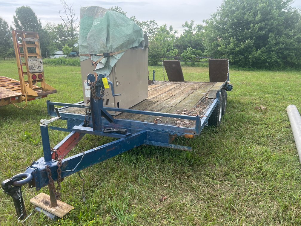 Dual Axle Flatbed Equipment Trailer with Fold-Down Ramps 17Ft Long x 7.25ft Width - No Title