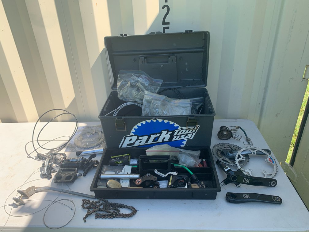 Toll Box With Assorted Bicycle Parts.