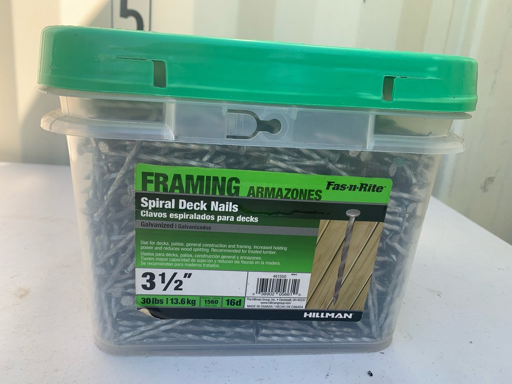 Unopened Box Of 3 1/2” Galvanized 16d Spiral Nails
