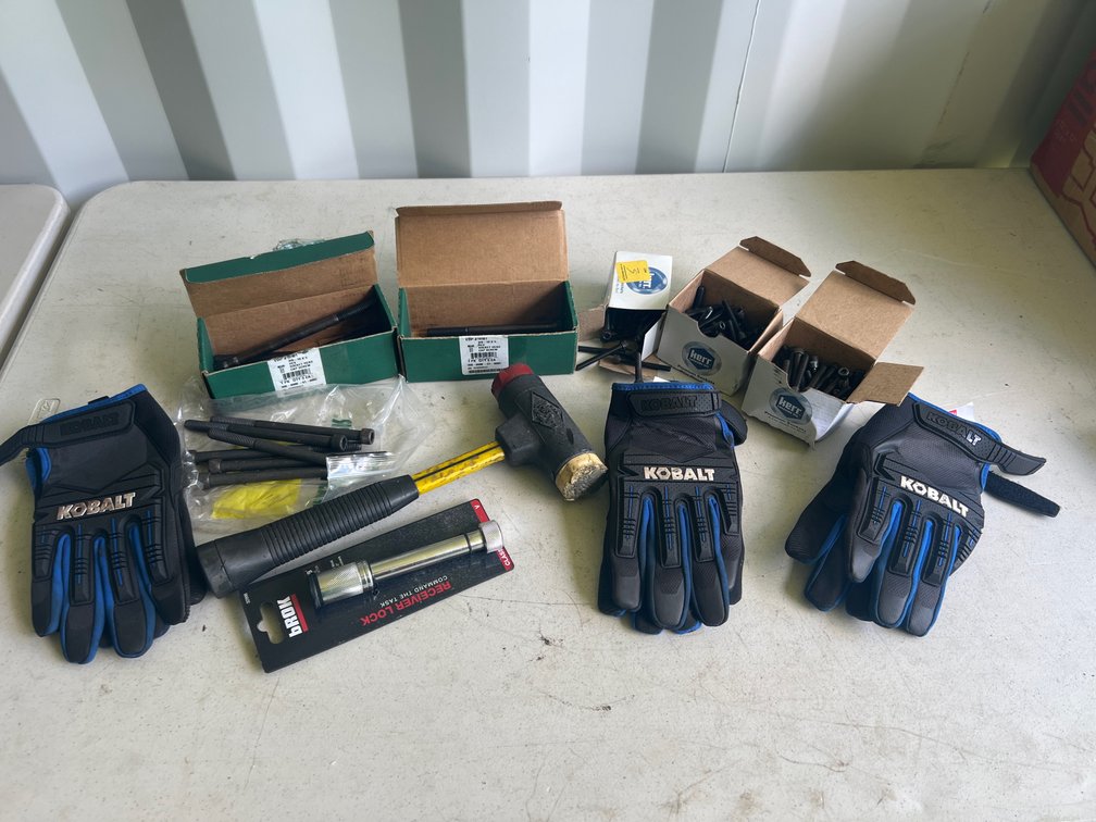 Hardware & Kobalt Gloves - 2L & 1XL Sizes, Hex Head Machine Screws, Brok Receiver Lock, Deadblow Hammer