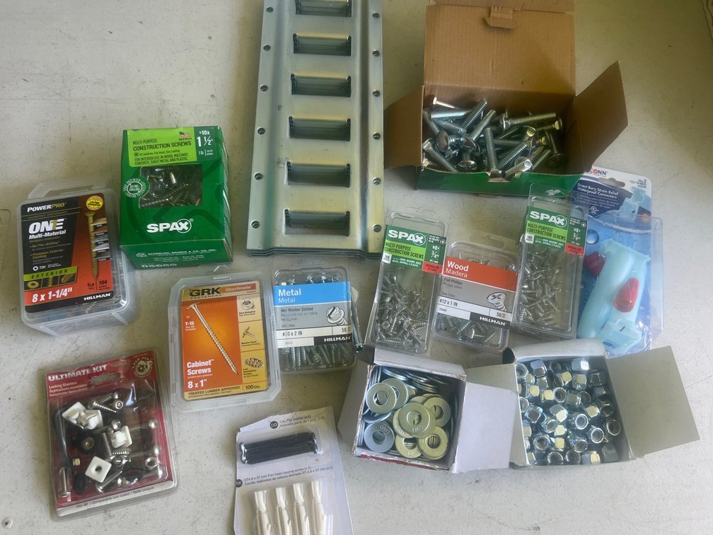 Hardware Lot - Exterior Screws, Cabinet Screws, Multi-Purpose Construction Screws, Nuts, Washers, Trailer Brackets
