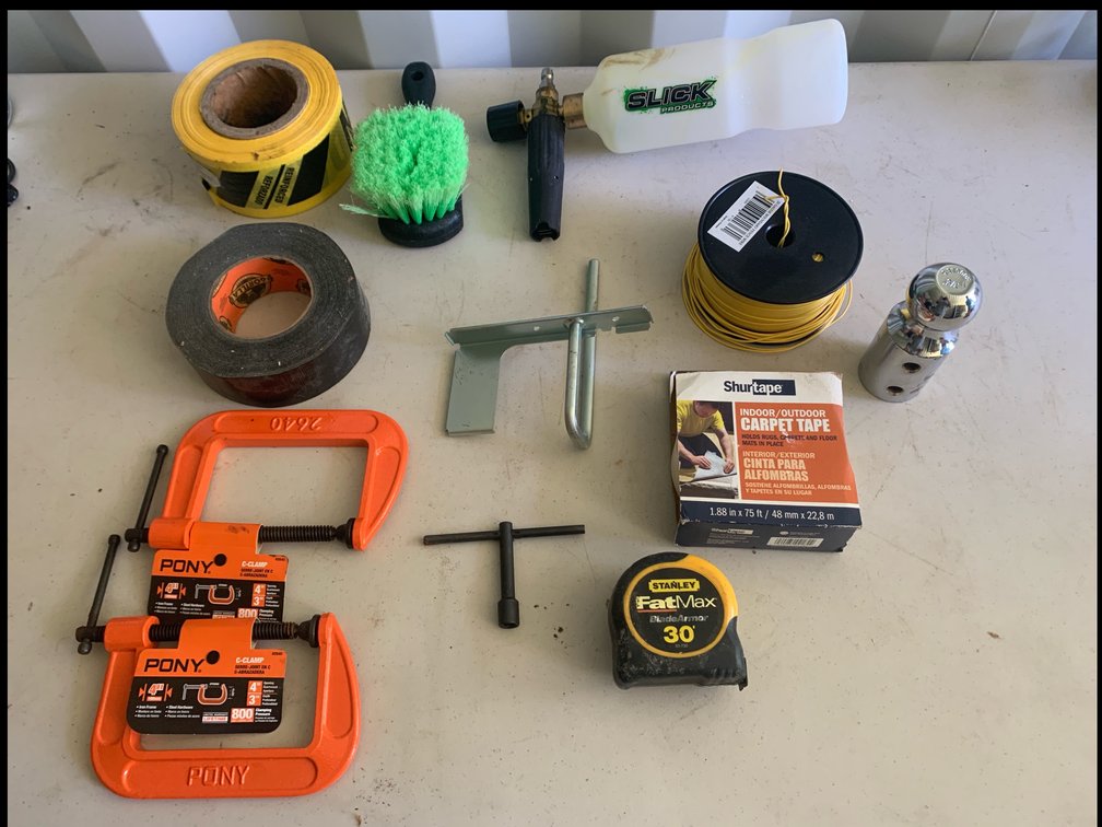 Assortment Of Tapes, Clamps, Shop Items
