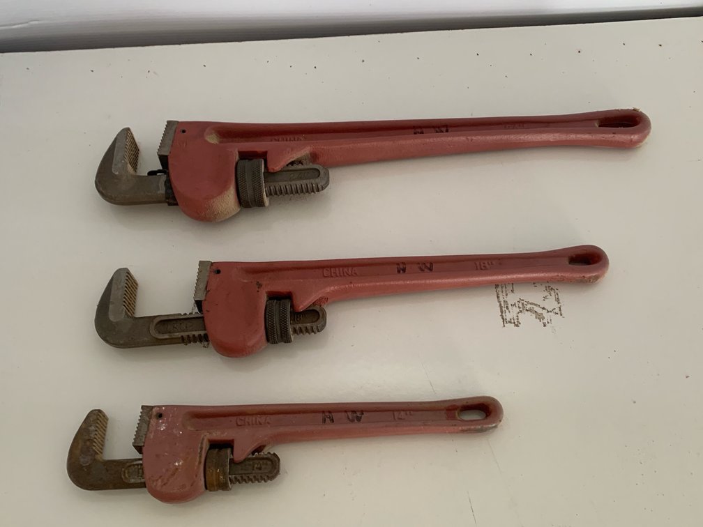 N W Drop Forged Pipe Wrenches 21”, 18”, and 14”