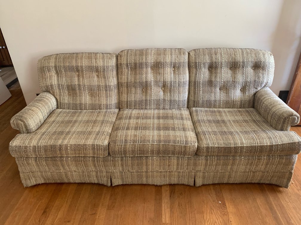 Three-Seat Woven Plaid Upholstered Sofa