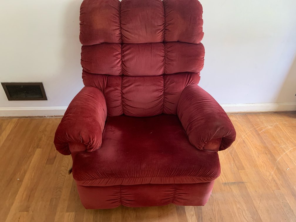Burgundy Plush Upholstered Recliner Armchair