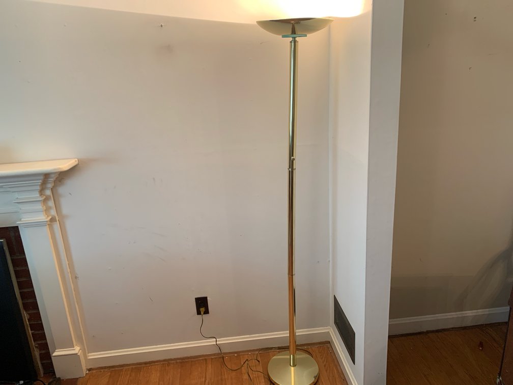 Brass-Tone Torchiere Floor Lamp with Glass Accent Disc