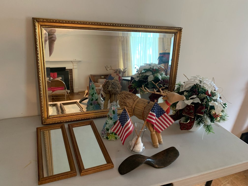 Wall Mirrors, Cobbler's Shoe Last, and Holiday Decor