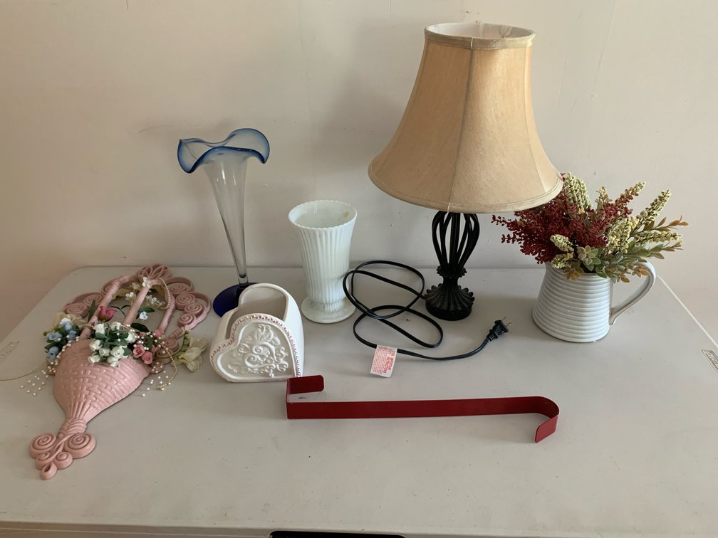 Table Lamp, Glass Vases, Ceramic Pitcher, and More