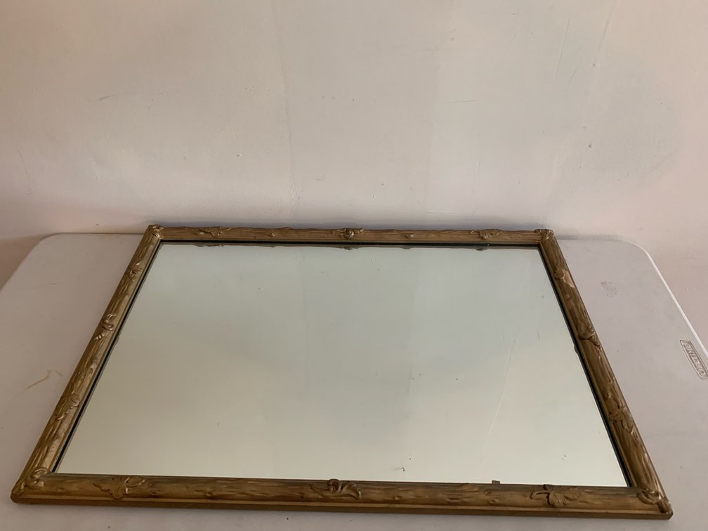 Rectangular Gilt Framed Wall Mirror with Floral Relief