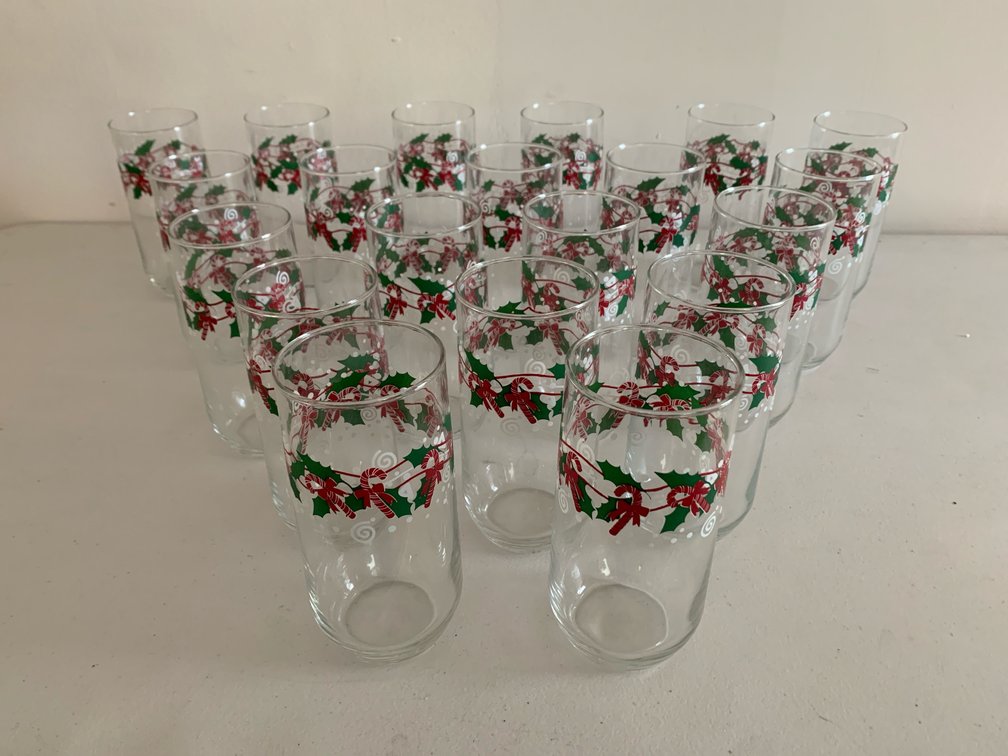 Holiday Candy Cane and Holly Glass Tumblers