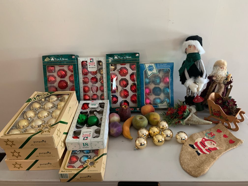 Christmas Tree Ornaments, Holiday Figures, and Faux Fruit