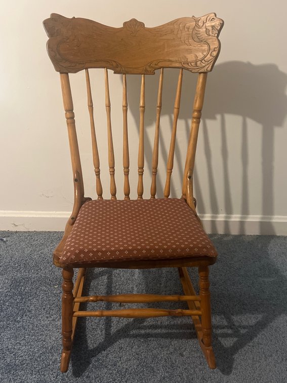 Wooden Spindle-Back Rocking Chair with Seat Cushion