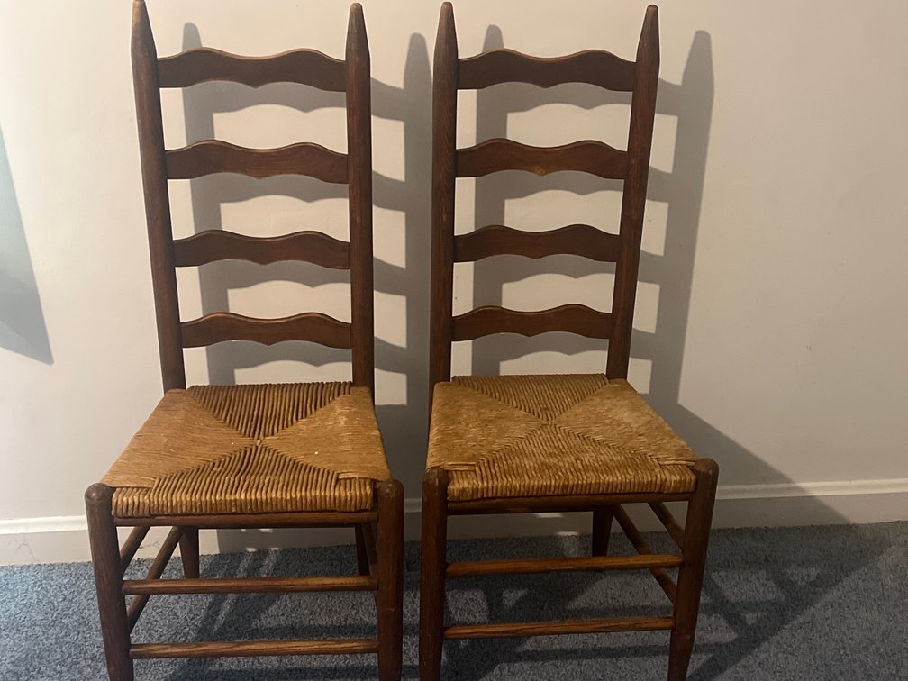 Pair of Wooden Ladder-Back Chairs with Rush Seats