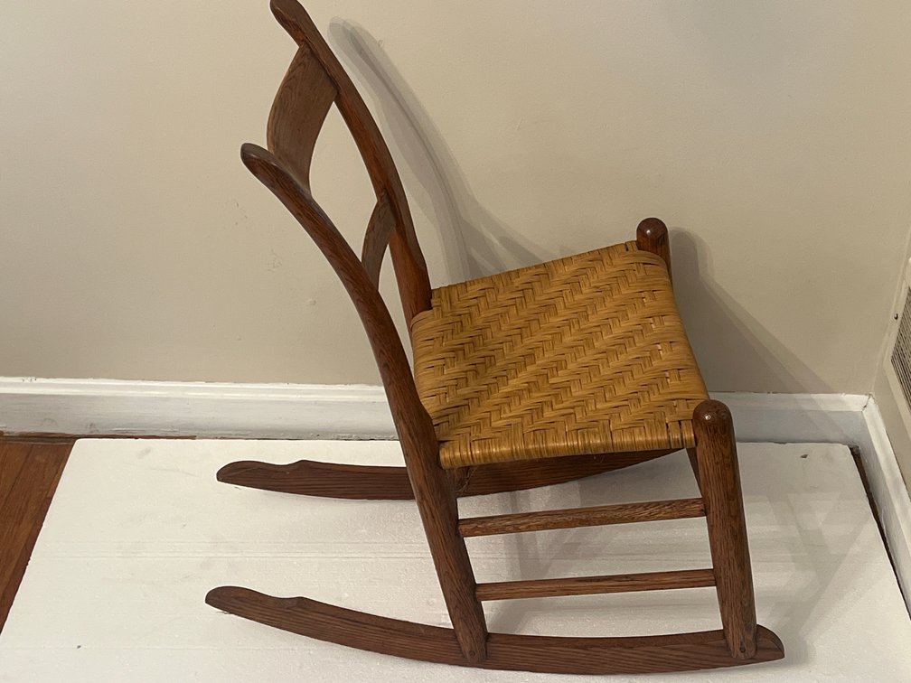 Wooden Rocking Chair and Stool with Woven Seats