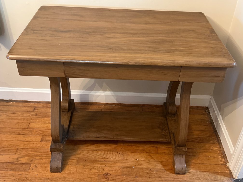 Wood Trestle Console Table with Drawer and Lower Shelf