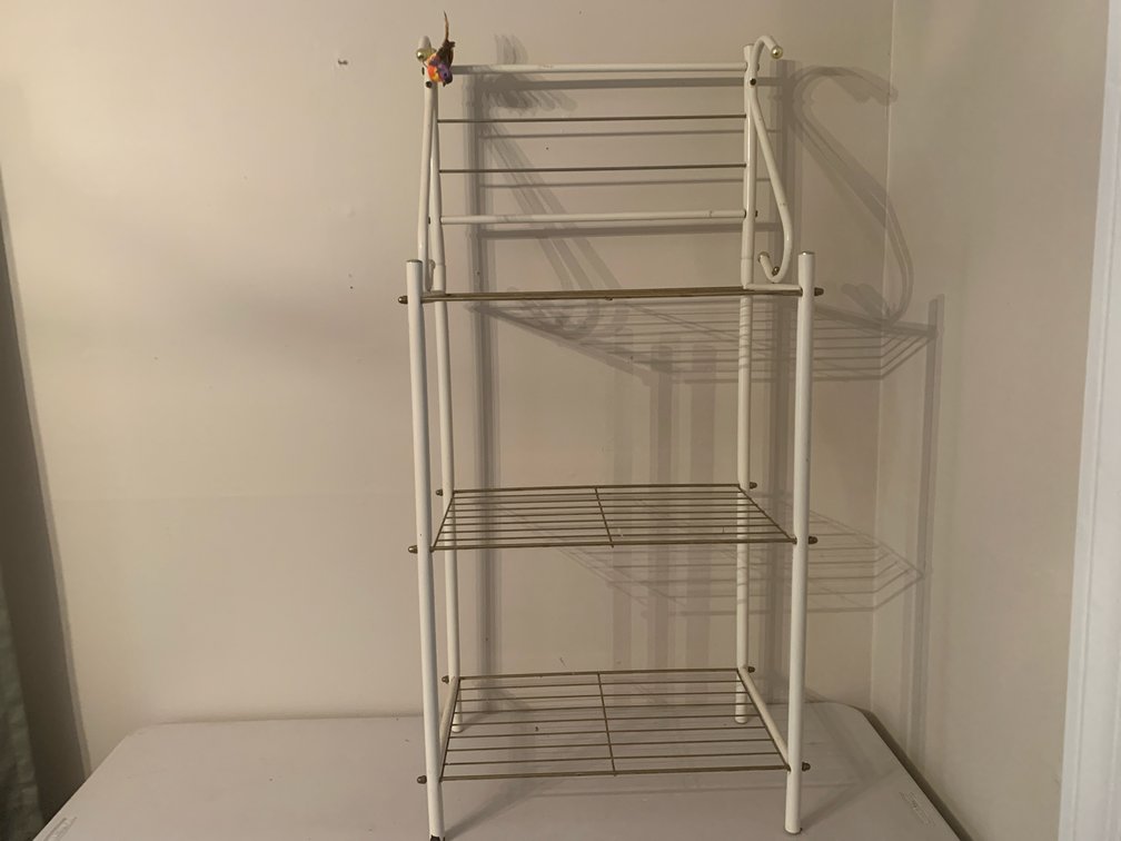 White Metal Baker's Rack with Brass-Tone Accents