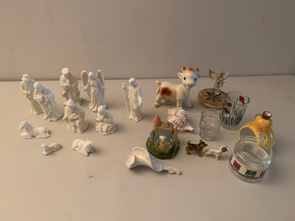 White Ceramic Nativity Set, Figurines, Glassware, and More