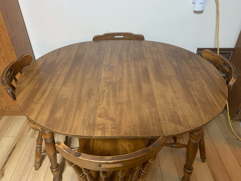 Wood Dining Table and Four Spindle-Back Chairs