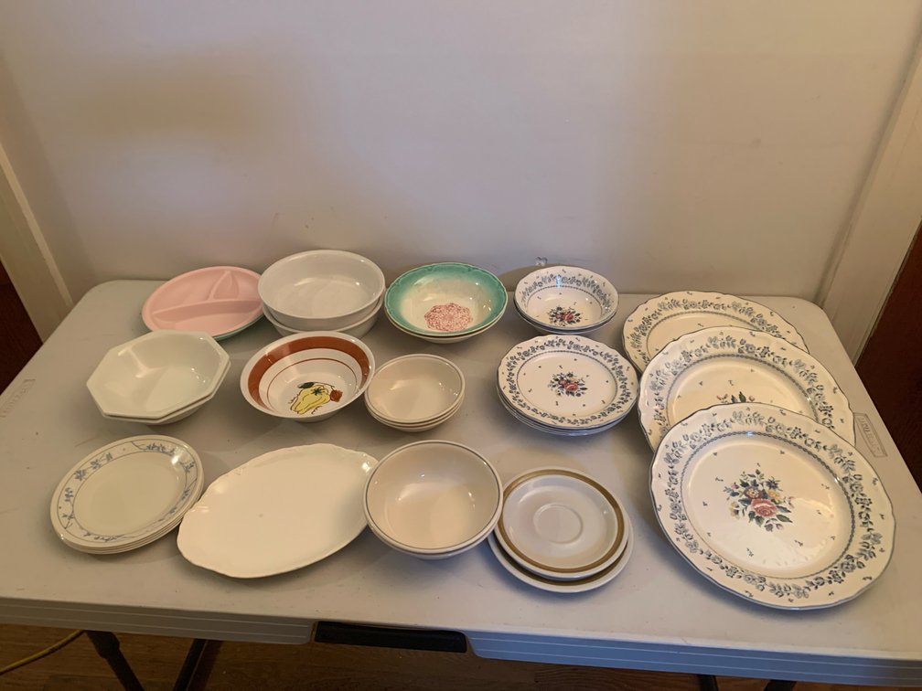 Floral Ceramic Dinnerware, Oval Platter, and Bowls