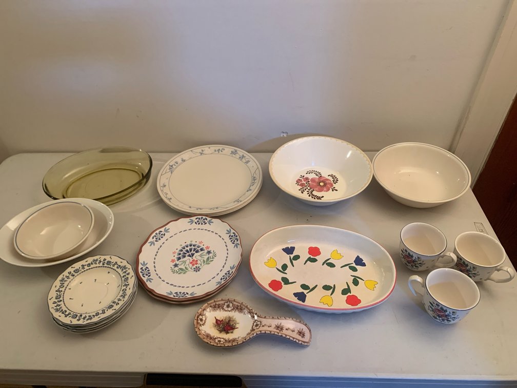 Ceramic Dinnerware, Glass Baking Dish, and Tableware