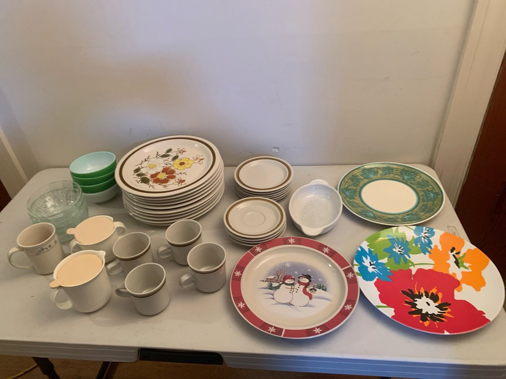 Ceramic Dinner Plates, Mugs, Glass Bowls, and Tableware