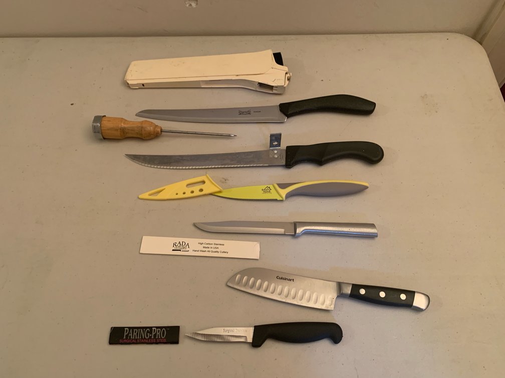 Kitchen Knives, Cutlery Sheaths, and Ice Pick