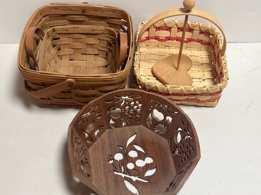 Woven Wood Splint Baskets and Carved Wood Bowl
