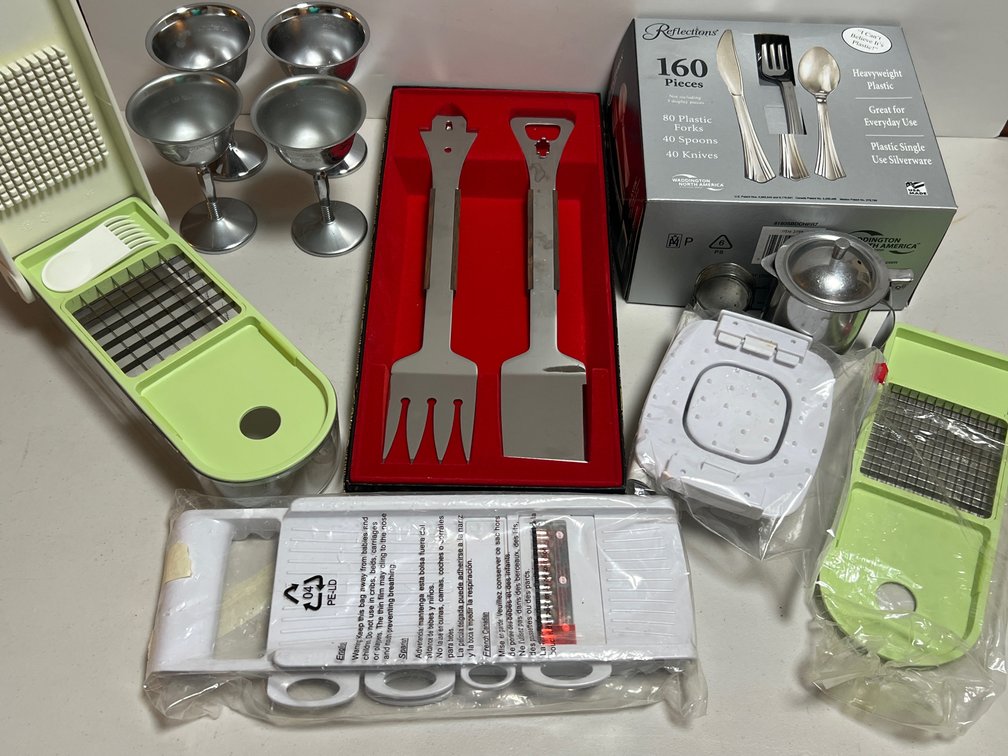 Food Chopper, Barbecue Utensil Set, Stemmed Goblets, and More