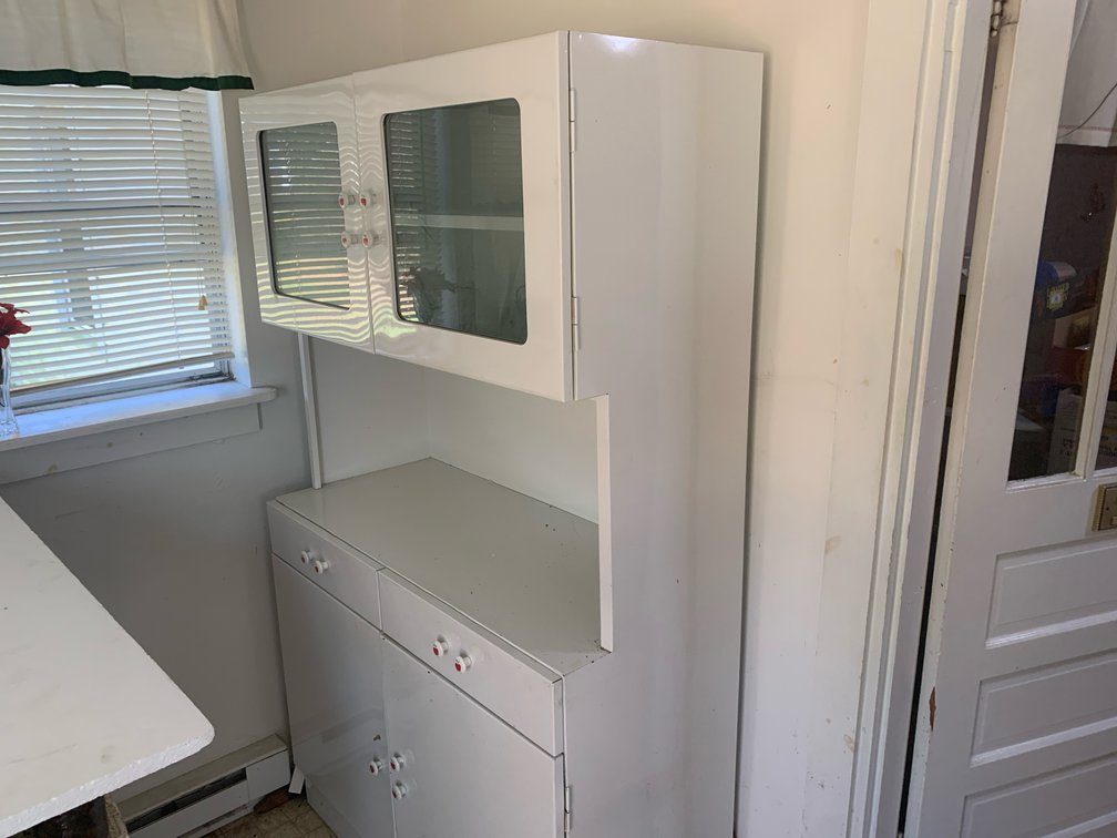 White Metal Kitchen Cabinet Hutch with Glass Doors