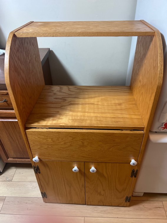Oak Finish Storage Hutch with Drop-Front Compartment