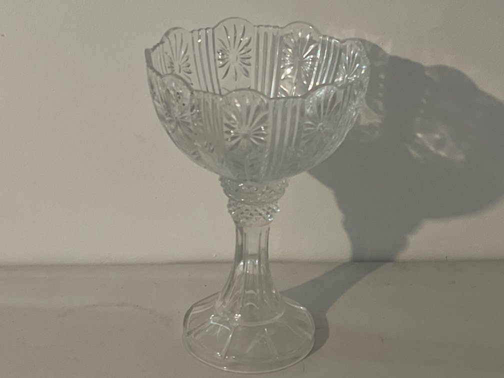 Clear Glass Footed Compote and Cut Glass Bowl