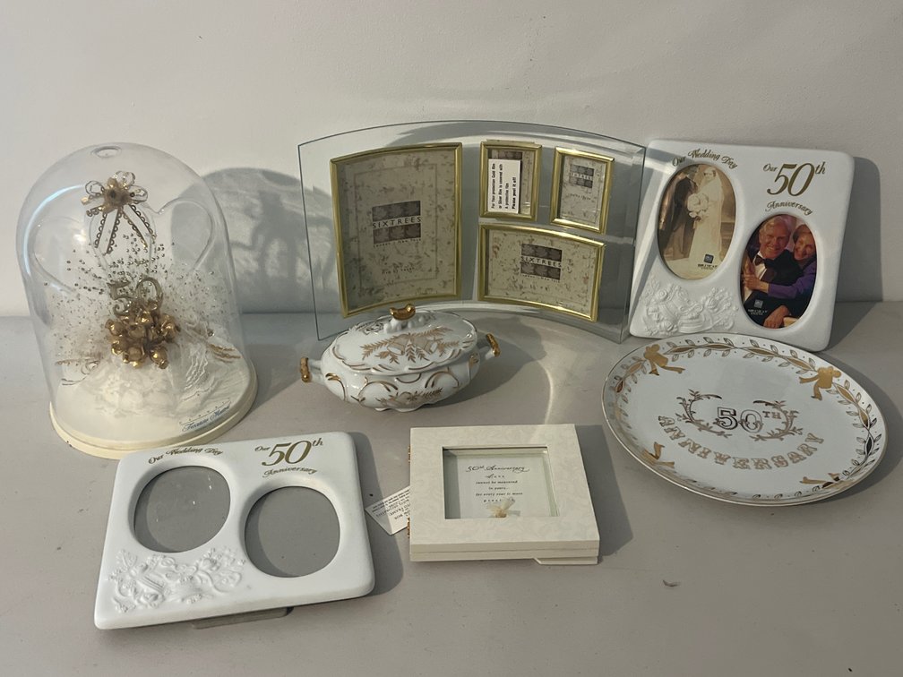50th Wedding Anniversary Photo Frames, Plate, and Decor