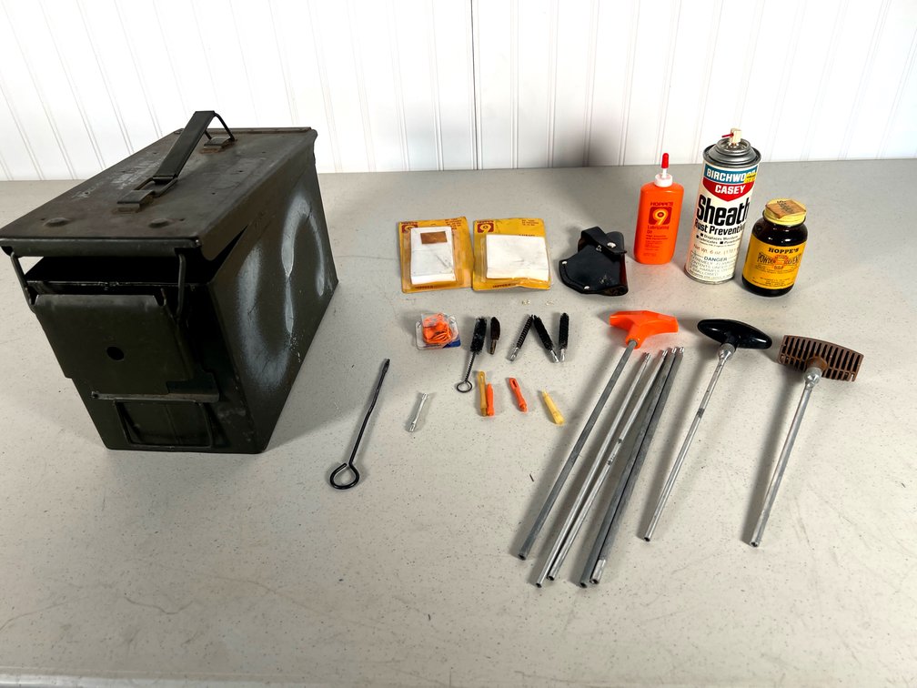 Gun Cleaning Supplies with Small Hand Gun Holster in Military Box 