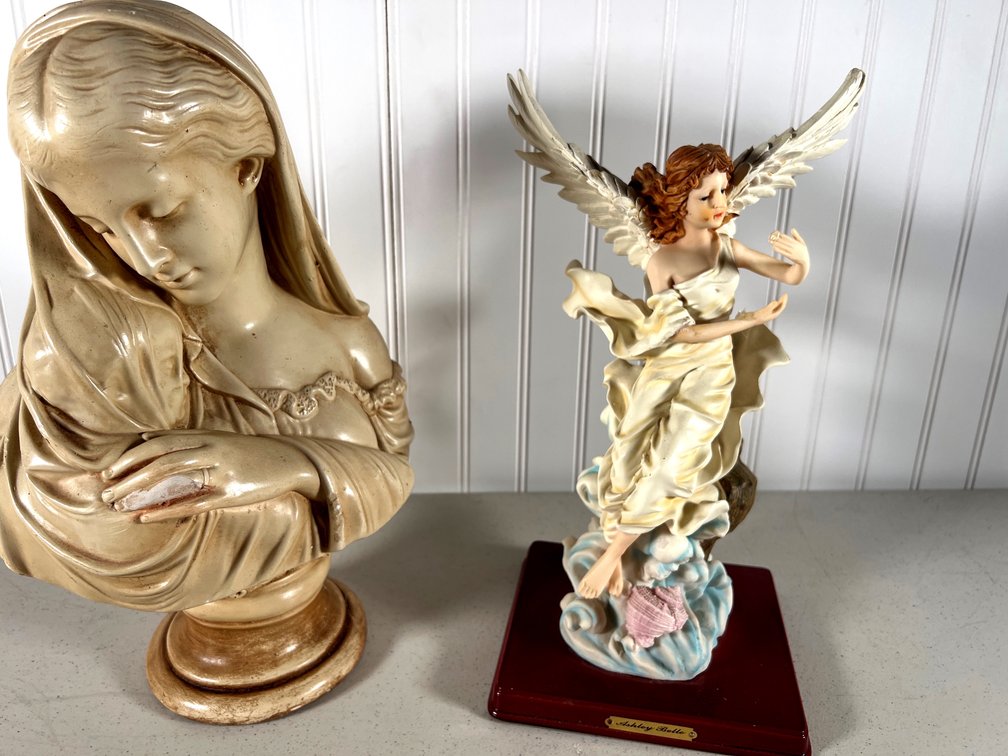 Mother and Child Figurine and Angel Figurine - both 15” Tall