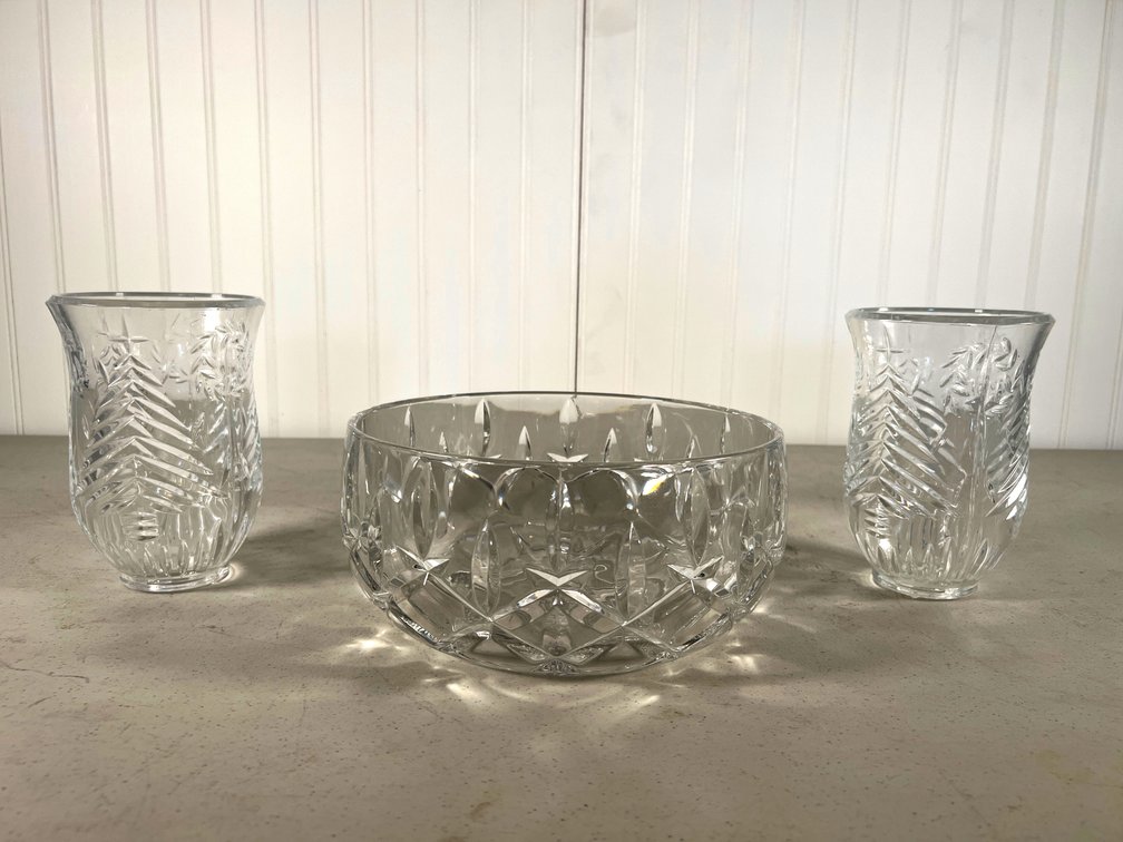 Leaded 9” Salad Bowl & 2 Candle Holders