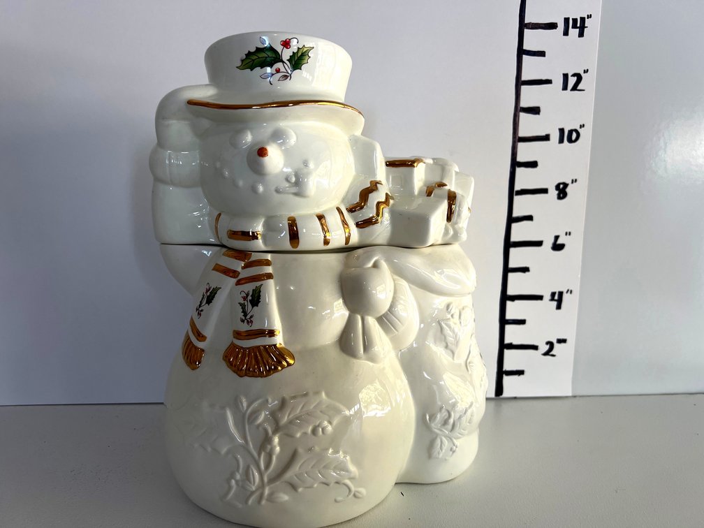 White with Gold trim Snowman Cookie Jar