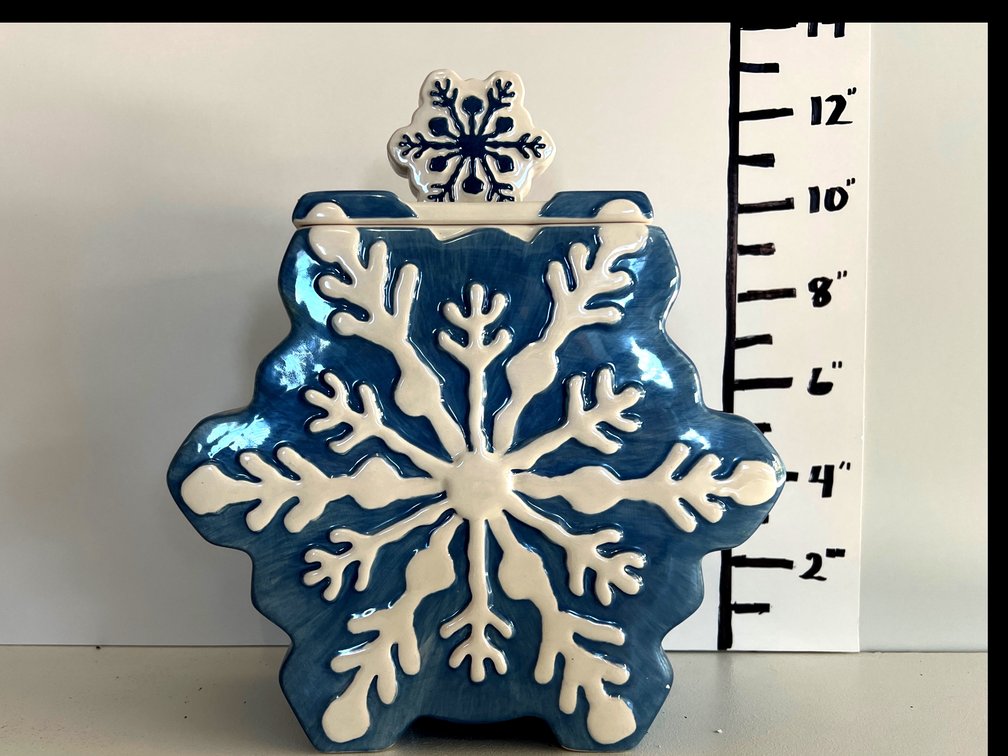 Large Blue Snowflake Cookie Jar
