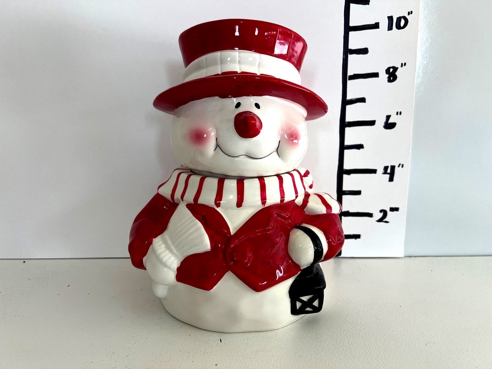 Snowman in Red Hat and Vest Cookie Jar