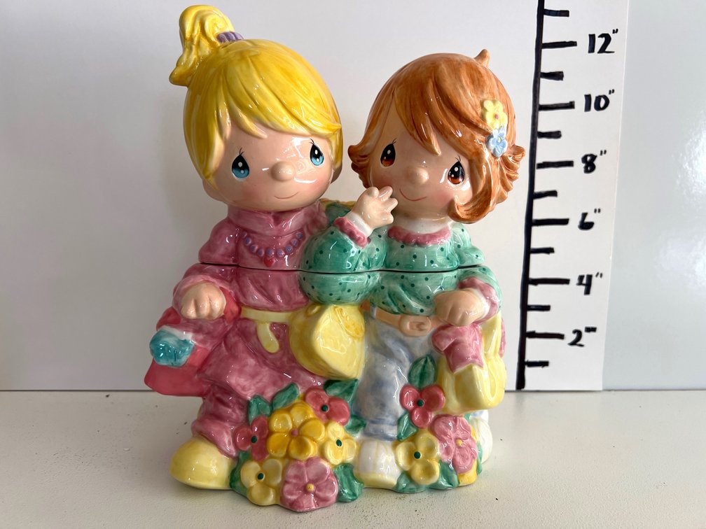 Precious Moments cookie Jar -Girls with Flower Bastkets 