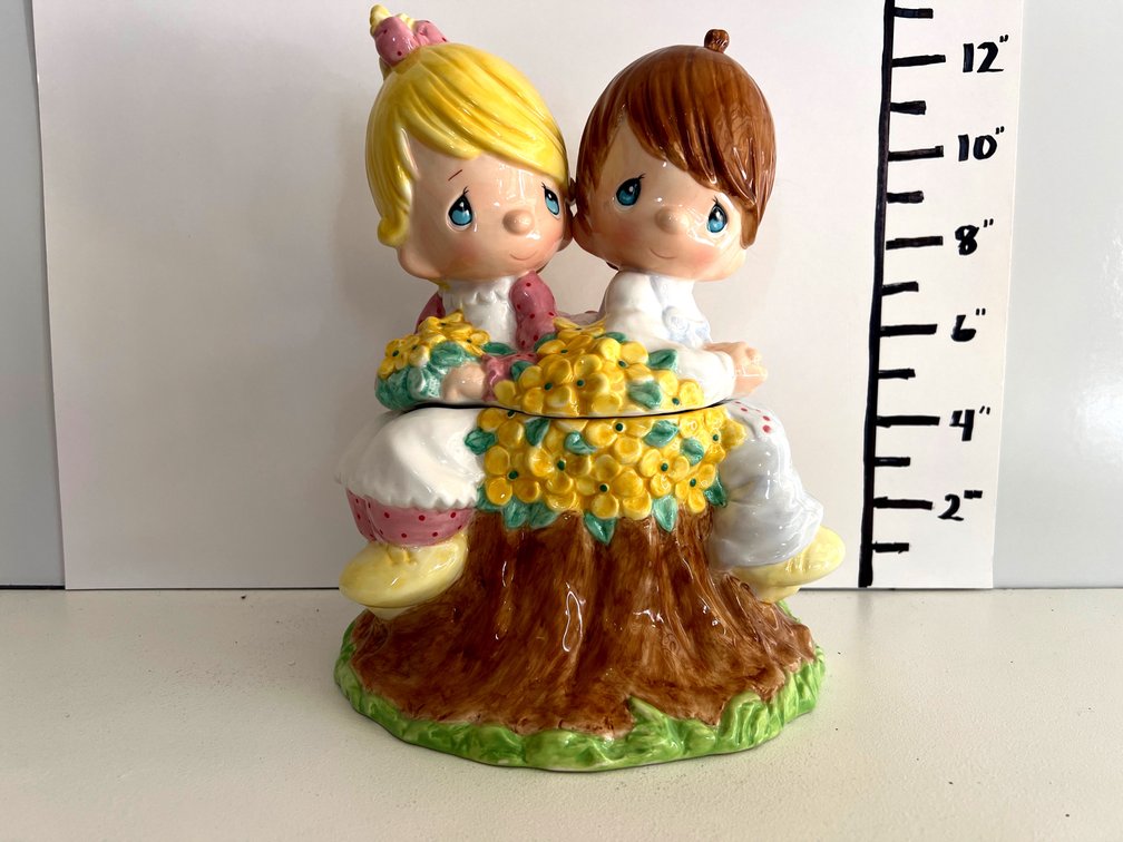 Precious Moments Cookie Jar -Girl and Boy with Apple Basket