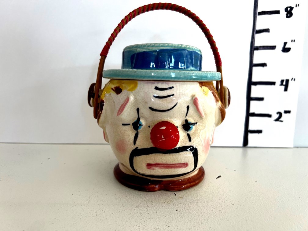 Small Vintage Clown Cookie Jar with Handle