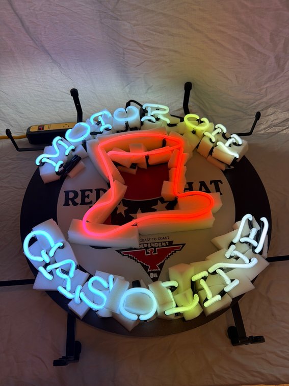 Red Hat Motor Oil & Gasoline Neon Motor Oil Advertising Sign