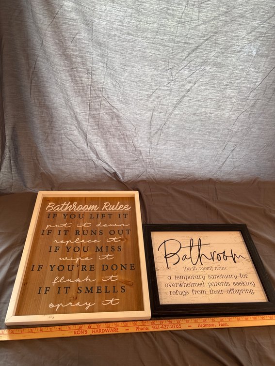 Bathroom-Themed Sign Lot with Wooden Frames