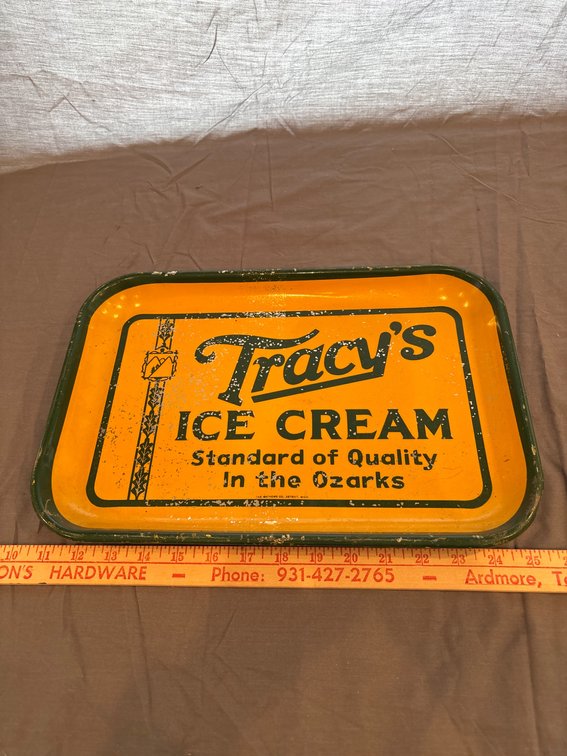 Yellow and Green Tracy's Ice Cream Advertising Tray