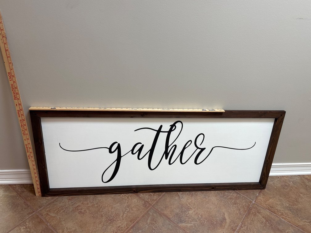 Framed Wooden Sign with Script 'Gather' Design
