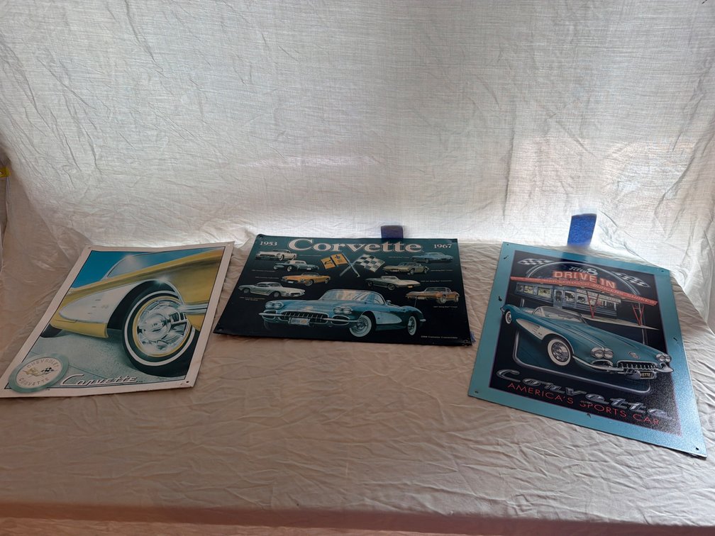 Three Chevrolet Corvette Metal Signs
