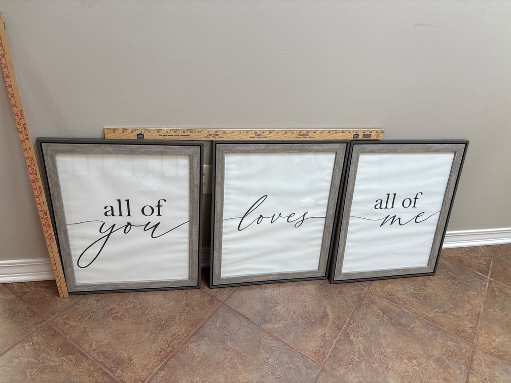 3 Framed Wall Art Pieces With Script Text