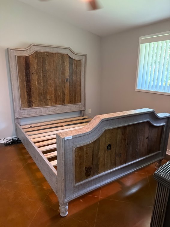 Queen-Size Wooden Bed Frame With Rustic Finish